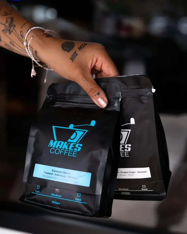 Makes Coffee single origin and espresso blend bags, artisan coffee roastery Phuket